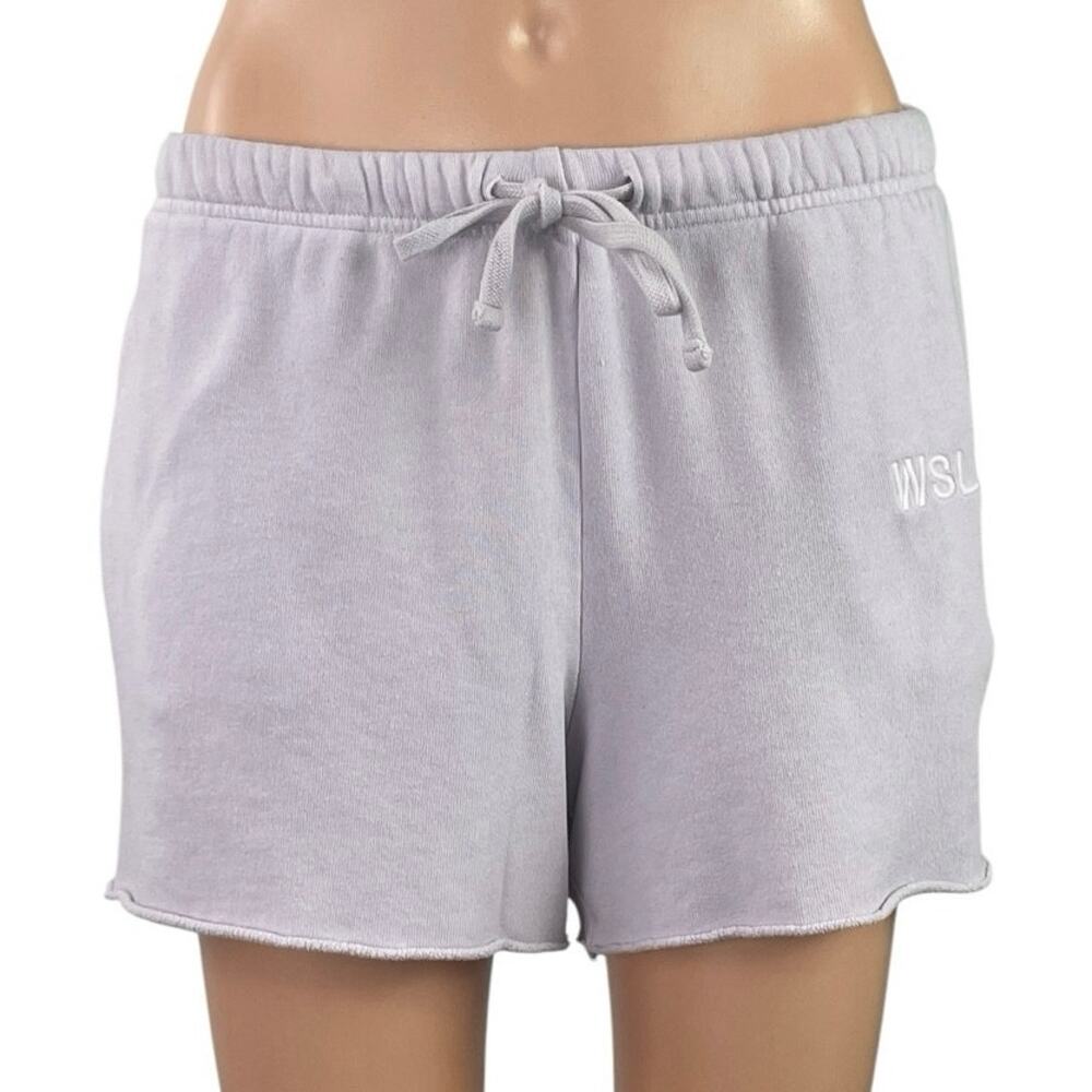 WSLY Women's Purple Lilac Fleece Drawstring Mid Rise Lounge Mini Shorts Size S
